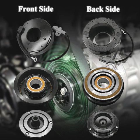 Heavy Duty AC Compressor Assembly With Front Clutch For Toyota Tacoma 3.4L 1995 Through 2004 V6 parts showing front and back sides.