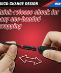 Hands using Three Piece Quick Release Impact Bit Holders Set With One Half Inch, Three Eighths Inch And One Quarter Inch Square Drive To One Quarter Inch Hex Shank Adapters For Impact Wrenches And Ratchets, Fast Quick Change Bit Conversion For Tough Jobs.