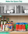 Four Pack Slick 9.5 Inch Lazy Susan Turntable Organizer shown in use for tidy kitchen storage with clear trays.