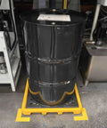 Heavy Duty Two Drum Spill Pallet With Leakproof Polyethylene Drain Pan Tray For Industrial Garage Storage supporting two black drums.