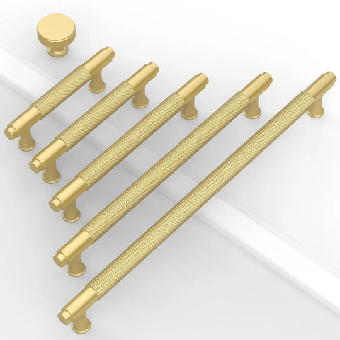 Upgrade Your Kitchen Setup With These Slick 10 Pack 7 Inch Knurled Gold Cabinet Pulls Featuring Hella Sturdy Matte Finish Heavy Duty Drawer Handles And Cupboard Hardware For Home Renovations, showcasing multiple cabinet pulls.