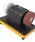 Cordless Mini Bench Grinder With Variable Speed Settings And Twin Grinding Discs with dual grit discs on a sturdy base.