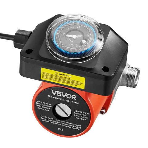 Heavy Duty Hot Water Recirculating Pump Kit With Smart Programmed Timer And Adjustable Bypass Valve For Zero Wait Tanks 10 Gpm Flow Pro Grade Stainless Steel Circulator 110V Setup showing the timer and pump design.