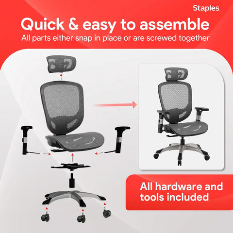 Ergonomic Mesh Office Chair With Adjustable Lumbar Support And Smooth Swivel Base, parts layout showing assembly instructions.