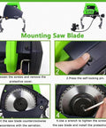 Instructional guide for mounting saw blade on Electric Pipe Cutter With Multispeed Settings Heavy Duty Cutting Tool.