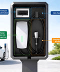 Tough as Nails EV Charger Enclosure Outdoor Pedestal with storage for charger and cable hanger for organization.