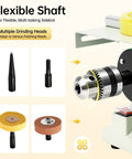 Flexible shaft tool with multiple grinding heads for Slick 5 in 1 Bench Grinder Lapidary Machine with 750W variable speed.