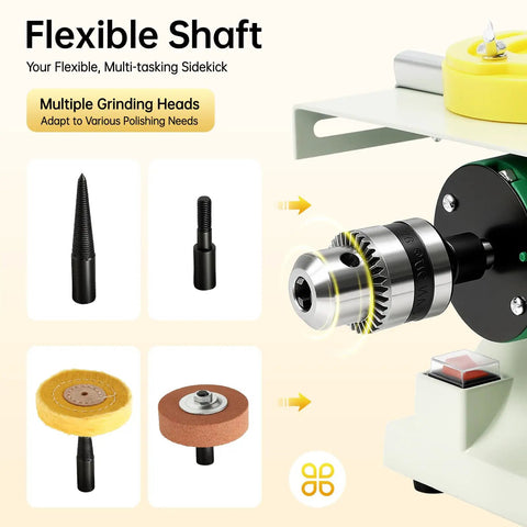 Flexible shaft tool with multiple grinding heads for Slick 5 in 1 Bench Grinder Lapidary Machine with 750W variable speed.