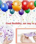 Sixty Eight Piece Pink And Purple Balloons Set 12 Inch Metallic Latex Party Decor With Ribbon Ties for Weddings Birthdays and Baby Showers, shown inflated.