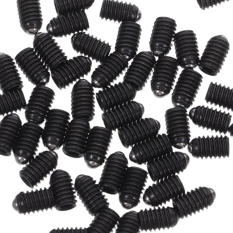 50 Pack M4x6 Ball Head Plunger Bolts Spring Loaded Stainless Steel Set Screws Heavy Duty Grub Fasteners on white background.