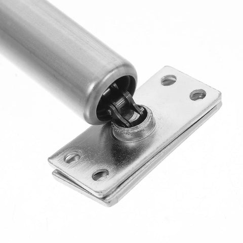 Close-up of Spring Door Hinge With Adjustable And Auto Self Closing For Home And Hotel Doors, heavy duty chromium finish, concealed mechanism.