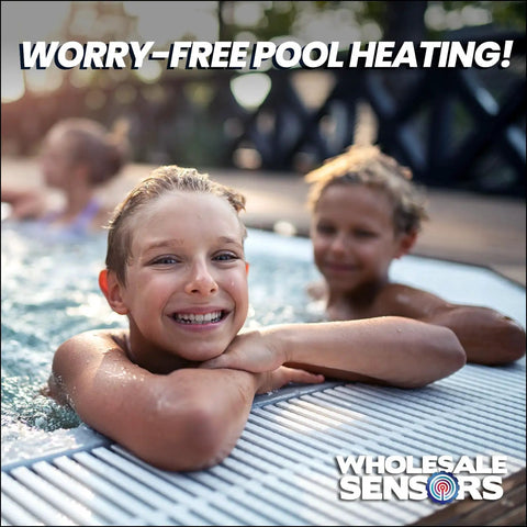 Children smiling in a pool representing safe heating with Replacement High Limit Switch 42001-0063S for Pool and Spa Heaters.