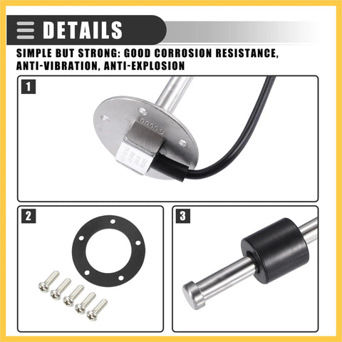 Heavy Duty Marine Fuel Sending Unit With 22 Inch Corrosion Resistant Stainless Steel Float Gauge For Trucks Rvs Boats And Generator Setups showing connection and mounting details.