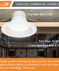 12 Inch Canless LED Recessed Downlight With Junction Box, slick adjustable wattage with size specifications displayed.