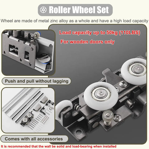 Invisible Trackless Sliding Door Hardware Kit Soft Close Silent Rollers For Adjustable Wood Doors Smooth As Glass Glide detailed roller wheel set