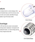Built Tough E10 Screw Base Led Bulb 12 Vdc 0.25 Watt White Round Top Mini Lamp showing dome design and metal base detail.