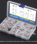 Top Shelf Sae Precision Chrome Steel Ball Bearings 500 Piece Assorted Bike Tool Kit in storage case with size chart.