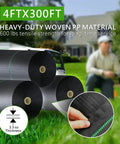 Heavy Duty 4ft By 300ft Weed Barrier Landscape Fabric Ground Cover 3.5oz Woven Polypropylene Geotextile Weed Blocker Commercial Grade Underlayment For Construction Projects 1200 Sq Ft Coverage, roll view with outdoor background