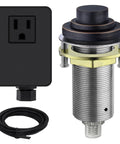 Air Switch Kit For Garbage Disposal With Cordless Brass Button And Brushed Nickel Finish, control box, and cord