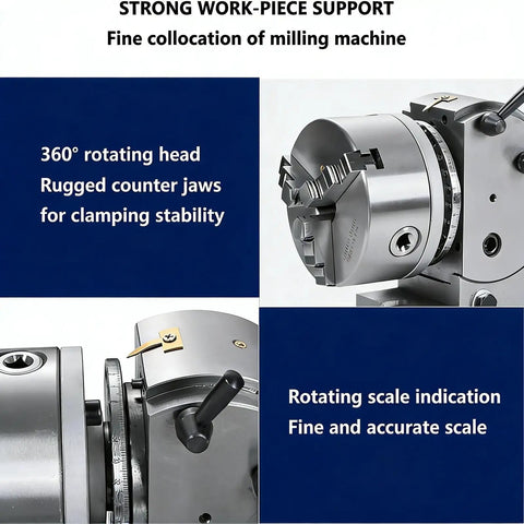 Heavy Duty Dividing Head Kit Featuring Rock Solid Rotary Indexing Slick 3 Jaw Chuck Tailstock And Precision Plates with 360° rotating head