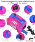 High Speed Electric Balloon Pump And Portable Balloon Blower For No Sweat Party Setup With Slick Plug And Play Action And Rock Solid Performance For Weddings Birthdays And Festivals with pink body, nozzles and switch features.