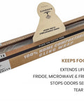 Compostable Cling Wrap With Quick Slide Cutter 12 Inches Wide By 200 Feet Long in packaging, eco-friendly kitchen film.