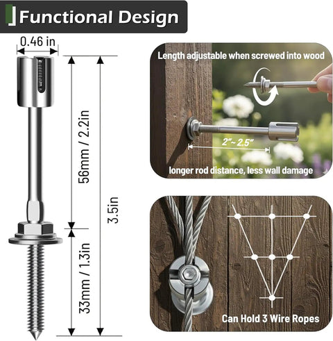 Heavy Duty Tension Wire Trellis Kit For Outdoor Gardens showing adjustable wall anchors and wire installation details.