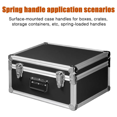 2 Pack 4.9 Inch Heavy Duty Spring Loaded Stainless Steel Surface Mount Chest Handles on a flight case