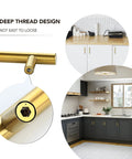 Tough As Nails Brushed Brass Cabinet Handles And Drawer Pulls With 3 Inch Hole Centers Heavy Grade Top Shelf Hardware For Kitchens And Bathrooms Sleek Finish Easy Install 5 Pack close-up of deep thread design.