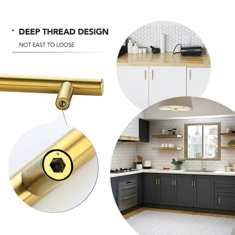 Tough As Nails Brushed Brass Cabinet Handles And Drawer Pulls With 3 Inch Hole Centers Heavy Grade Top Shelf Hardware For Kitchens And Bathrooms Sleek Finish Easy Install 5 Pack close-up of deep thread design.