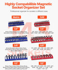 Top Tier Magnetic Socket Organizer Set Featuring Six Heavy Duty Holder Trays with metric and SAE sizes for 143 standard sockets.