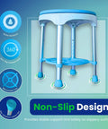 Compact Shower Stool With 360 Degree Rotating Padded Seat Non Slip Bath Bench Blue features sturdy non-slip feet for stability.