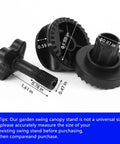 Replacement Plastic Canopy Fittings For Outdoor Porch Swing Frame Attachments Durable Weatherproof No Tools Needed 2 Pack shown with measurements
