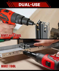 Slick 26 Volt Cordless Rivet Gun And Rivnut Setter With Brushless Motor And Dual Battery Kit for securing metal fasteners.