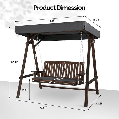 Dimensions of 4 Ft Porch Swing With Stand Heavy Duty 660 Pound Wooden Swing Set With Canopy For Garden Patio And Yard