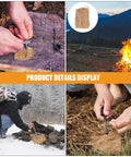 Six Pack Natural Jute Fire Starters For Quick Ignition Outdoor Camping Survival Tool For Easy Fires in action and packaging.