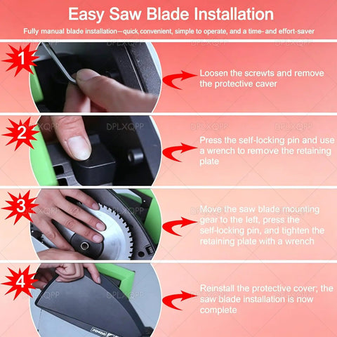 Step-by-step guide for Heavy Duty Electric Pipe Cutter Built Like A Tank Power Saw blade installation process.