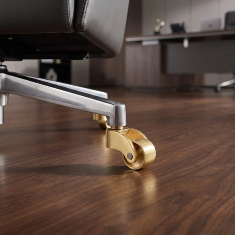 Heavy Duty Swivel Casters Four Pack Brass Furniture Wheels Silent Roll Protects Hardwood Floors Built Tough For Tables And Chairs Smooth Glide Rolling Hardware Bump Free Easy Setup on office chair leg.