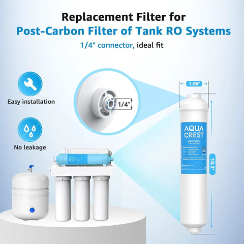 Direct Swap Inline Water Filter Replacement For Reverse Osmosis Post Carbon Systems With Nsf Ansi Forty Two Certification Compatible With Common Plumbing Setups Includes Zero Fittings Keeps Your Existing Tubing Intact For No Sweat Swaps And A Game Changer 10.2-inch replacement filter with blue housing and 1/4" connector for easy installation.