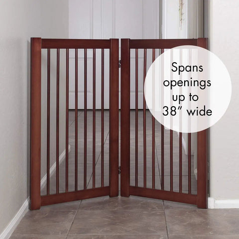 Extension Kit for 360 Configurable Walk Through Folding Pet Gate Expands Openings to 38 Inches Wide with Walnut Finish