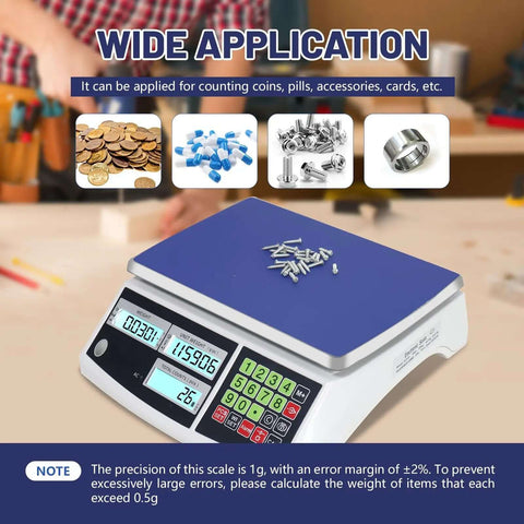 High Capacity Counting Scale 30kg 66lb With 0.1g Precision, digital display shows measurements, suitable for coins and small parts