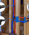Half Inch Poly PPSU Barb Crimp PEX Fittings Set, 30 Pieces Including 10 Elbows, 10 Straights, 10 Tees, No Lead, Perfect For Potable Water And Radiant Heating Systems, Durable High Quality, Seamless Installation installed in wooden frame
