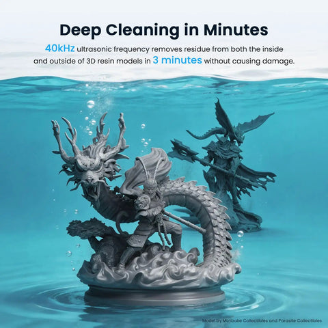 3D resin models being cleaned using 40 Kilohertz Ultrasonic Resin Cleaner And Wash Station For 3D Prints Hella Easy Sla Dlp Model Scrubber.