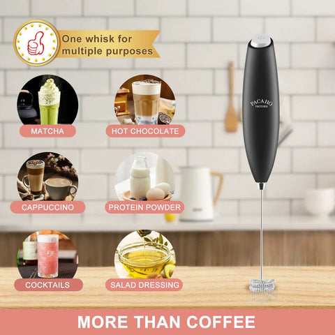 Powerful Milk Frother With Double Whisk Handheld Electric Foam Maker Portable Mini Blender in kitchen setting
