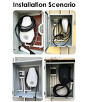 Installation scenario for Heavy Duty Cold Rolled Steel Wall Mount Electric Vehicle Charger Cover with cables organized inside.