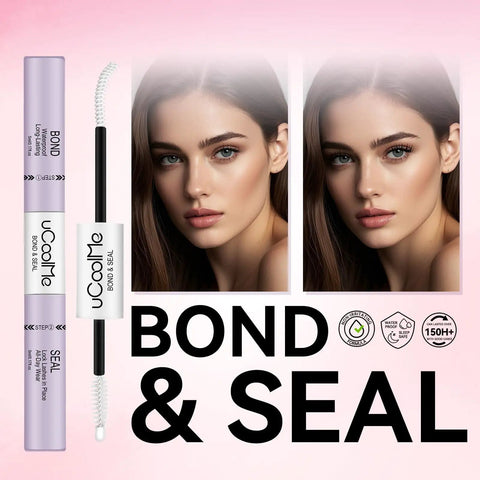 All Day Waterproof Lash Bond And Seal Eyelash Glue 10ml for DIY Extensions shown with model before and after.