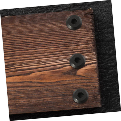 Premium Binding Screws And Countersunk Cap Nuts Designed For Hassle Free Install On Scrapbooks, showing black fasteners on wood.