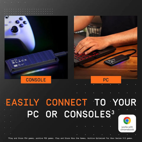 P40 Game Drive SSD 1TB Portable External Solid State Drive With Lit RGB Lighting connecting to console and PC, USB 3.2 Gen2x2