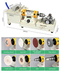 Premium 850W Mini Bench Grinder and Jade Polishing Table showcasing grinding, polishing wheels, and drill attachments.