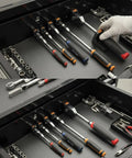 Top view of Magnetic Ratchet Holder Set For Toolbox with 3 modular holders for one quarter, three eighths, and one half inch tools.